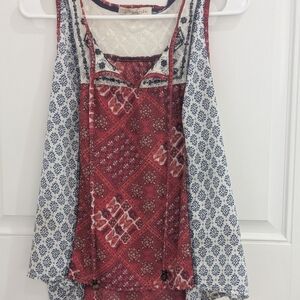 Rewind Women's Sleeveless Boho Top - Red White Blue Size Medium USA